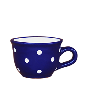 Cappuccino-teás csésze 2,5 dl sötétkék-fehér pöttyös